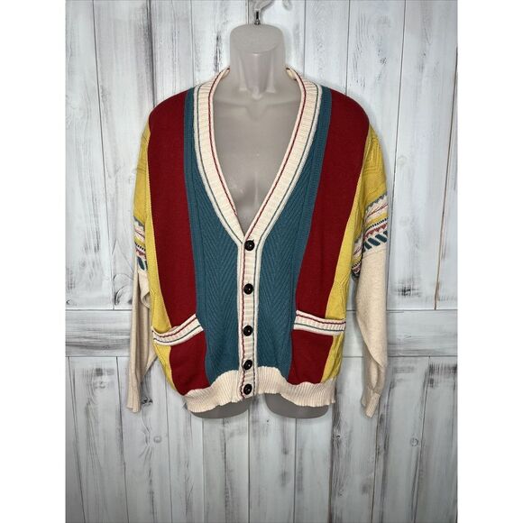 VINTAGE RAFFI LINEA UOMO EMBROIDERED COLORFUL GRANDPA CARDIGAN POCKET SWEATER XL - Picture 1 of 15